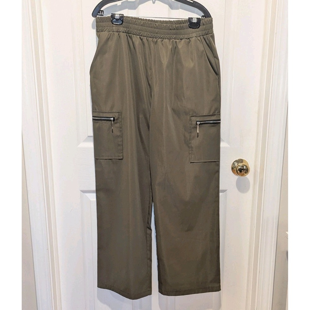 Utility Cargo Parachute Pants Olive Green Wide Leg Zip Pockets XXL